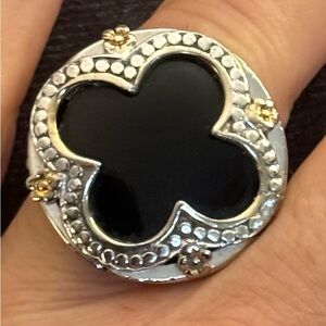 Preowned In the Style of Konstantino Onyx Quatrefoil/Clover Silver Ring, Size 6